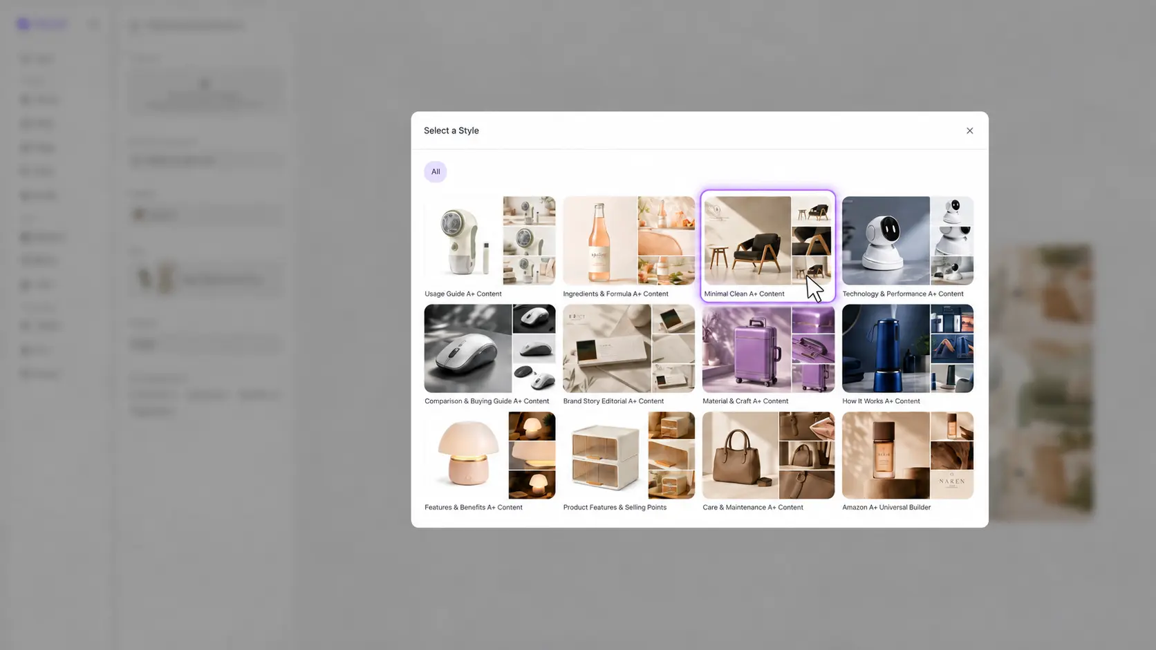 select a new amazon a+ content template